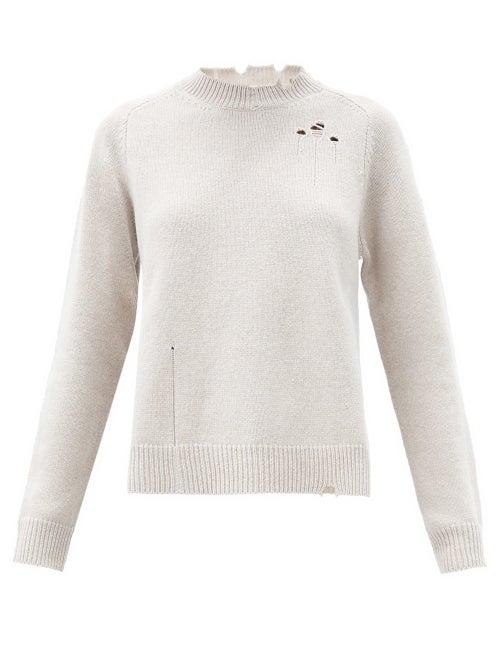 Matchesfashion.com Maison Margiela - Distressed Side-slit Wool Sweater - Womens - Beige