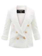 Ladies Rtw Balmain - Double-breasted Raw-edge Boucl Jacket - Womens - White