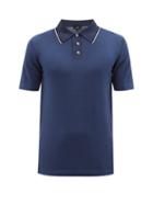 Dunhill - Contrast-tipped Knitted Cotton Polo Shirt - Mens - Blue