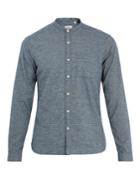 Oliver Spencer Grandad-collar Micro-checked Cotton Shirt