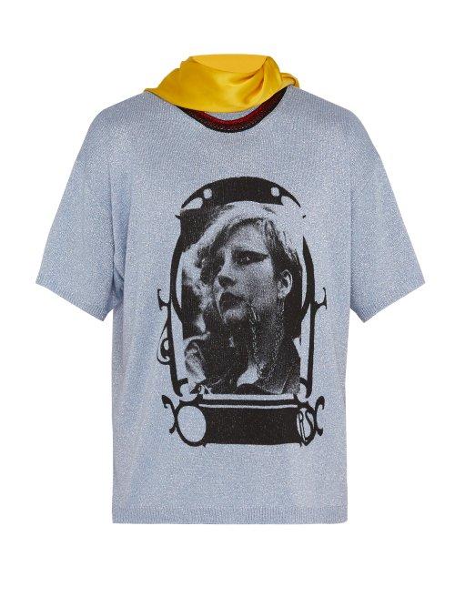 Matchesfashion.com Raf Simons - Scarf Panel Photographic Print Lam Top - Mens - Light Blue
