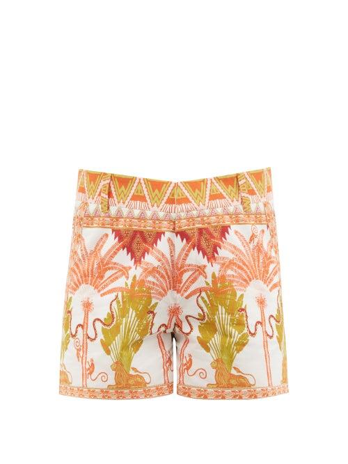 Ladies Beachwear Le Sirenuse, Positano - Winter Garden-print Cotton Shorts - Womens - White Print