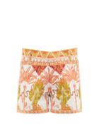 Ladies Beachwear Le Sirenuse, Positano - Winter Garden-print Cotton Shorts - Womens - White Print