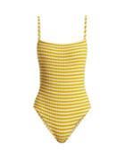 Matchesfashion.com Solid & Striped - The Chelsea Striped Ribbed Swimsuit - Womens - Yellow White