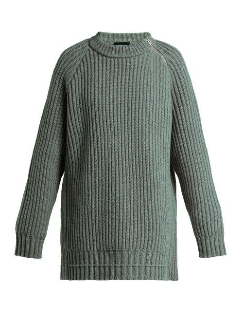 Matchesfashion.com Calvin Klein 205w39nyc - Side Zip Oversized Lambswool Sweater - Womens - Grey