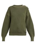 Matchesfashion.com Moncler - Button Trim Ribbed Knit Cotton Sweater - Womens - Dark Green