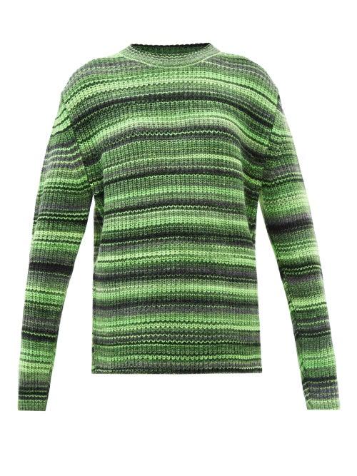Erl - Virgin-embroidery Striped Wool-blend Sweater - Womens - Green