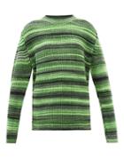 Erl - Virgin-embroidery Striped Wool-blend Sweater - Womens - Green