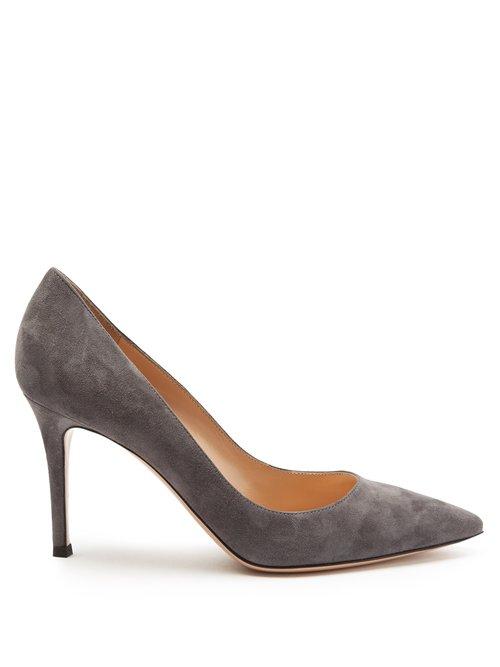 Matchesfashion.com Gianvito Rossi - Gianvito 85 Point Toe Suede Pumps - Womens - Grey