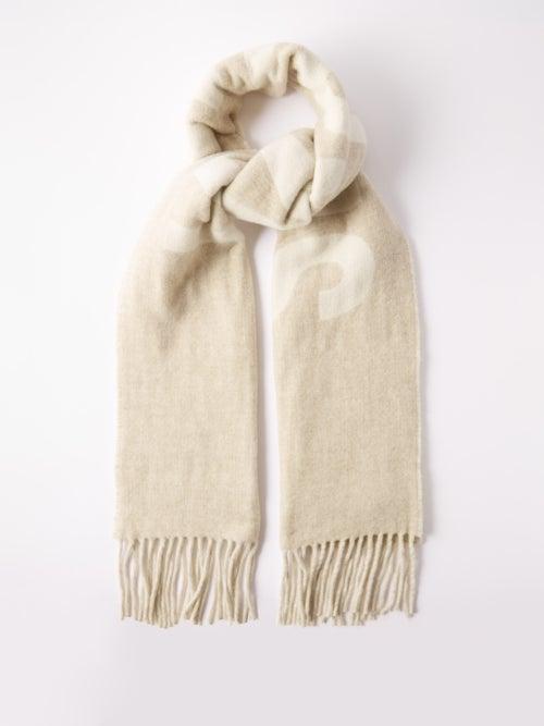 Jacquemus - Logo-jacquard Fringed Wool Scarf - Mens - Beige
