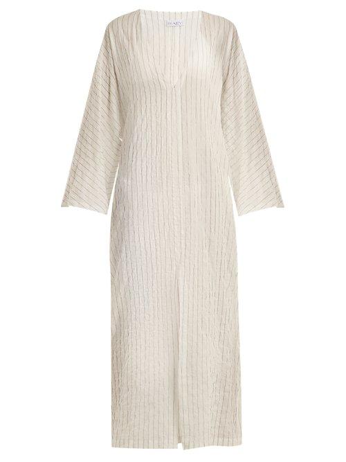 Matchesfashion.com Raey - Kimono Sleeve Striped Sheer Cotton Beach Dress - Womens - White Stripe