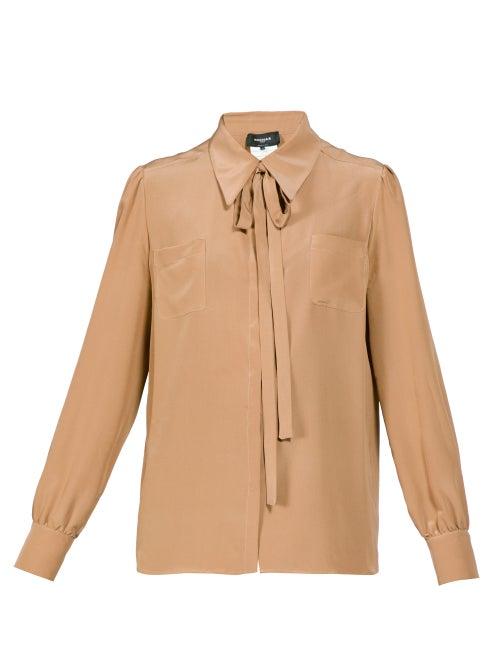 Matchesfashion.com Rochas - Pussy Bow Crepe Blouse - Womens - Beige