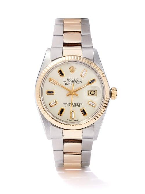 Lizzie Mandler - Vintage Rolex Datejust Diamond & Gold Watch - Mens - Silver Gold