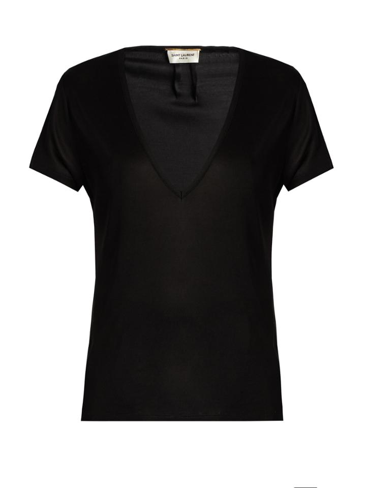 Saint Laurent Deep V-neck Silk-jersey T-shirt
