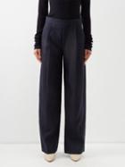 Chlo - Linen-drill Wide-leg Trousers - Womens - Navy