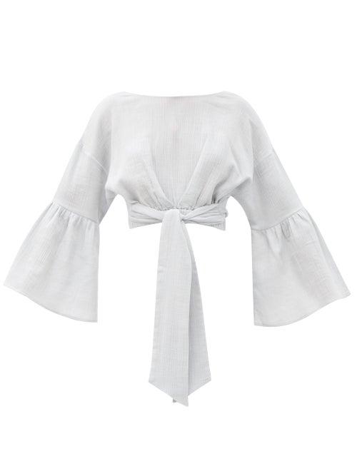 Matchesfashion.com Anaak - Margherita Tie-front Cropped Cotton Blouse - Womens - Light Blue