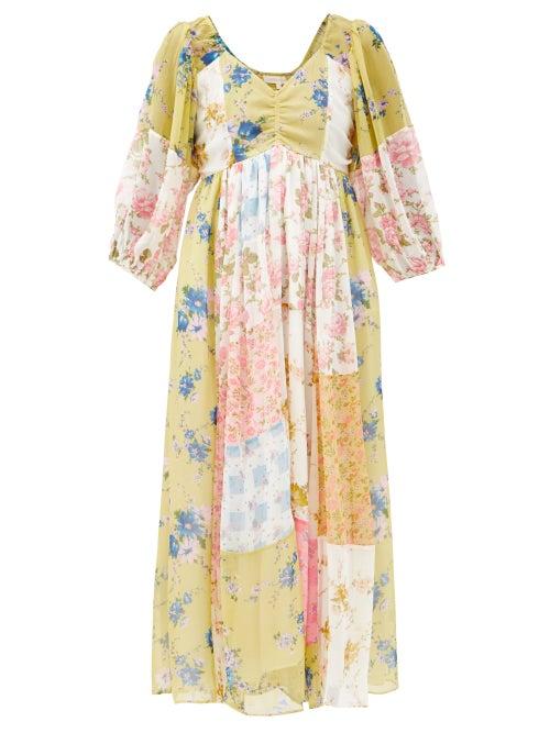 Matchesfashion.com Loveshackfancy - Roslyn Patchwork Floral-print Silk Dress - Womens - Multi