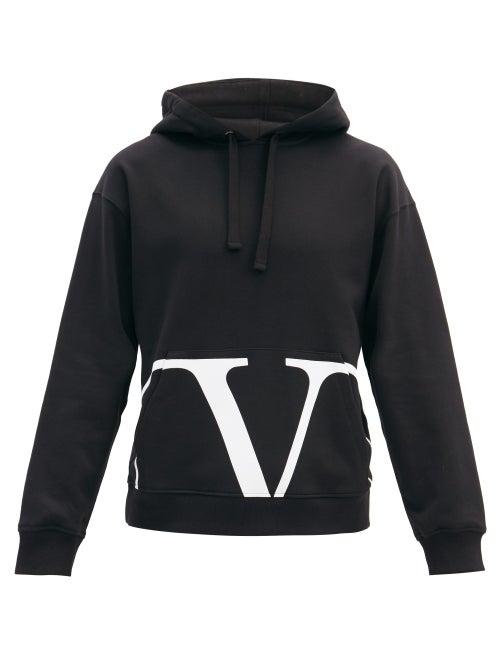 Matchesfashion.com Valentino - V Logo-print Hooded Cotton-blend Sweatshirt - Mens - Black White