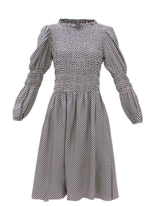 Shrimps - Marina Smocked Checkerboard Silk Dress - Womens - Navy White