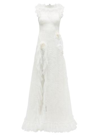 Matchesfashion.com Rodarte - Rosette Ruffled Chantilly-lace Gown - Womens - White