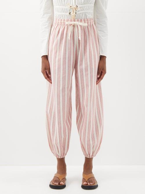 Vika 2.0 - Striped Organic-cotton Blend Voile Trousers - Womens - Red Stripe