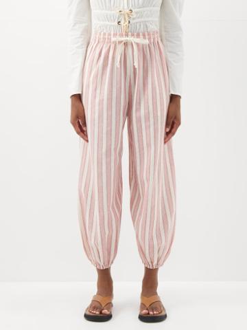 Vika 2.0 - Striped Organic-cotton Blend Voile Trousers - Womens - Red Stripe