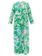 Ladies Beachwear Emilio Pucci - Albizia-print Collarless Cotton Maxi Dress - Womens - Green