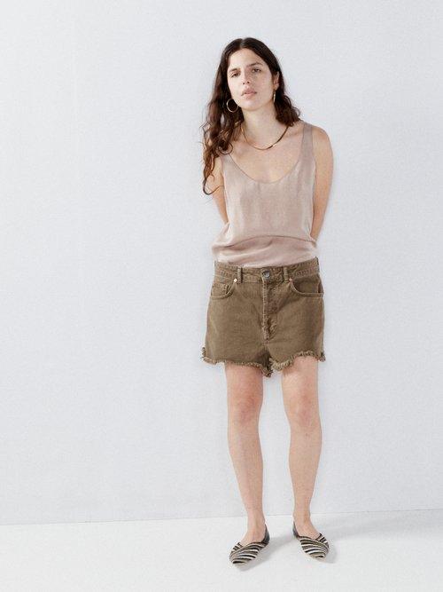 Raey - Tahiti Frayed-hem Denim Shorts - Womens - Brown