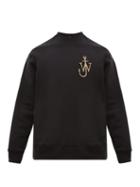 Matchesfashion.com Jw Anderson - Logo Embroidered Buttoned Cuff Cotton Sweatshirt - Mens - Black
