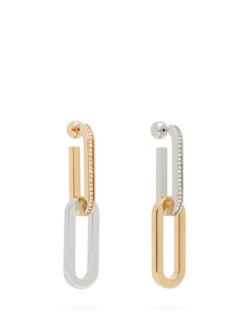 Matchesfashion.com Burberry - Crystal Embellished Mismatched Chain Link Earrings - Womens - Gold