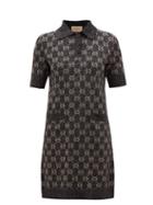 Gucci - Gg-monogram Metallic Cotton-blend Polo Dress - Womens - Black