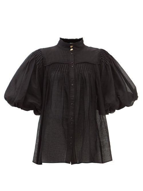 Aje - Wilderness High Neck Puff Ss Shirt Cotton - Womens - Black