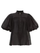 Aje - Wilderness High Neck Puff Ss Shirt Cotton - Womens - Black