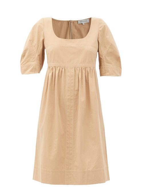 Matchesfashion.com Lee Mathews - May Square-neck Topstitched Cotton Dress - Womens - Beige