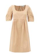 Matchesfashion.com Lee Mathews - May Square-neck Topstitched Cotton Dress - Womens - Beige