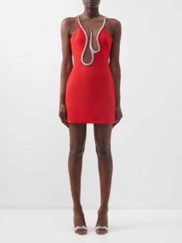 David Koma - Flame-insert Crystal-embellished Crepe Mini Dress - Womens - Red Silver