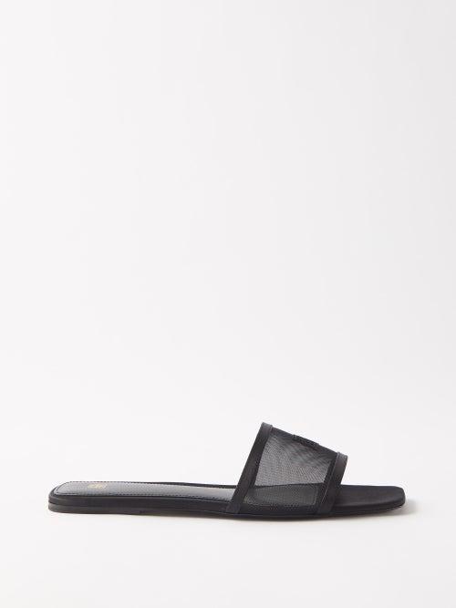 Toteme - Monogram-embroidered Mesh Slides - Womens - Black