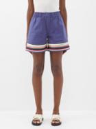 Bode - Ribbon-appliqu Cotton-twill Shorts - Womens - Blue Multi