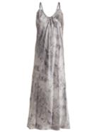 Vince Marbled-print V-neck Silk-satin Midi Dress