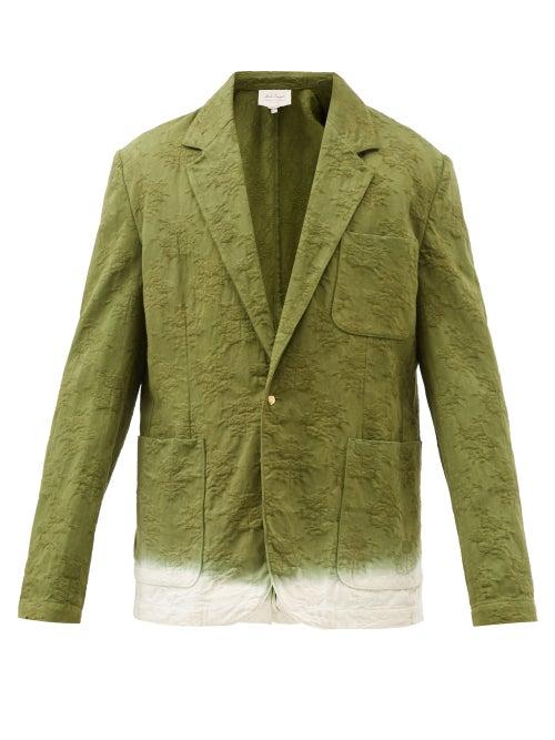 Nick Fouquet - Ufe Floral-jacquard Cotton Suit Jacket - Mens - Dark Green