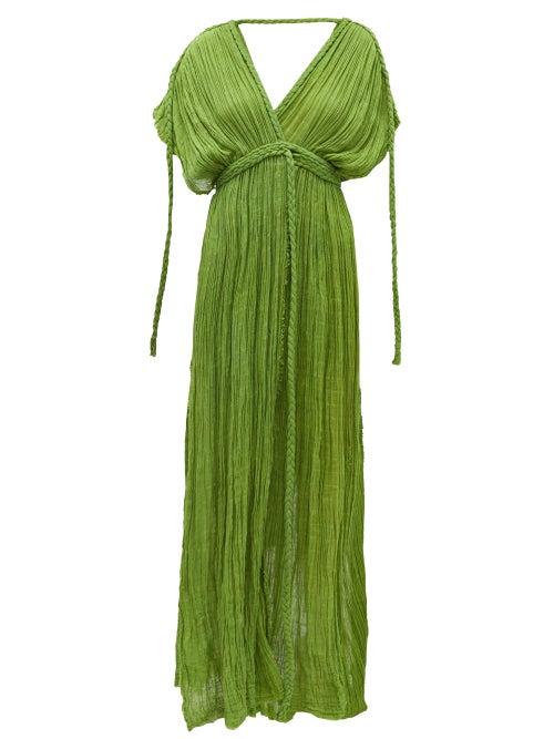 Matchesfashion.com Kasia Kulenty - Aura High-slit Cotton-gauze Maxi Dress - Womens - Green