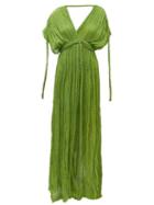 Matchesfashion.com Kasia Kulenty - Aura High-slit Cotton-gauze Maxi Dress - Womens - Green