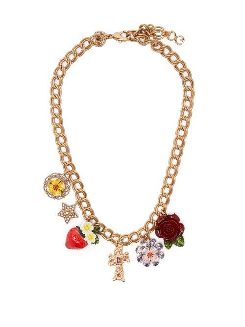 Matchesfashion.com Dolce & Gabbana - Strawberry, Rose, Crystal And Charm Necklace - Womens - Red