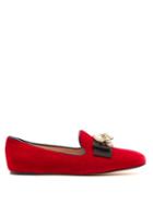 Matchesfashion.com Gucci - Etoile Faux Pearl Embellished Velvet Loafers - Womens - Red