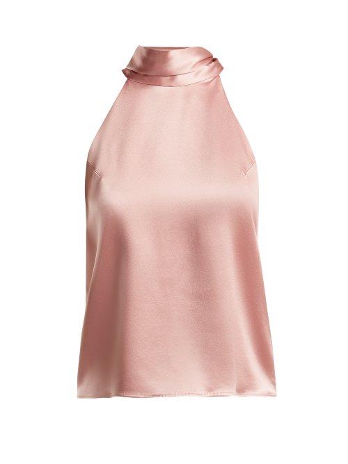 Matchesfashion.com Galvan - Halterneck Silk Top - Womens - Light Pink