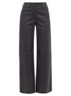 Matchesfashion.com Ins & Marchal - Leather Wide-leg Trousers - Womens - Navy