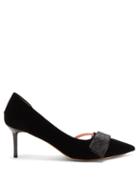 Matchesfashion.com Rochas - Crystal-strap Point-toe Velvet D'orsay Pumps - Womens - Black
