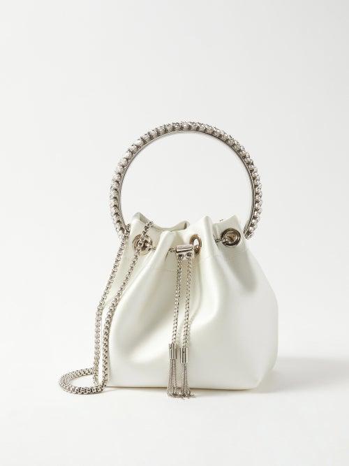Jimmy Choo - Bon Bon Crystal-embellished Satin Bucket Bag - Womens - White
