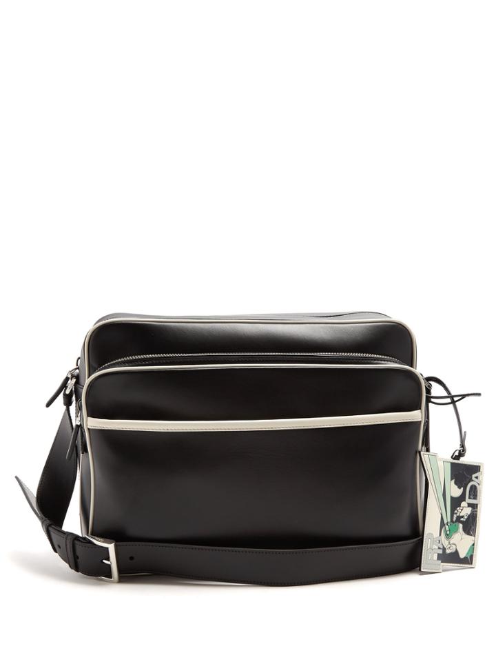 Prada Contrast-piping Leather Messenger Bag