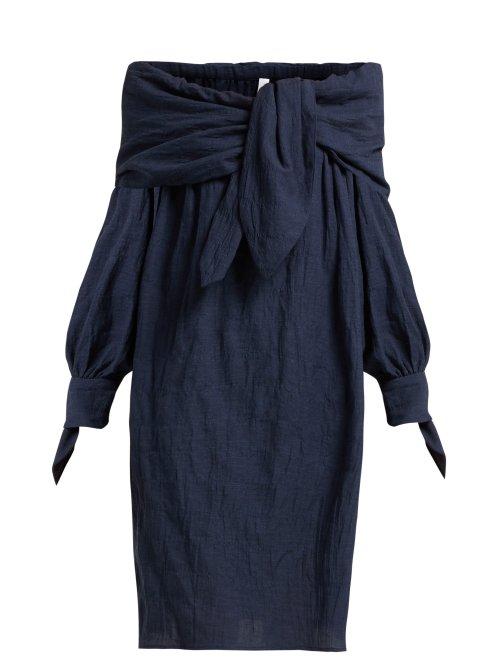 Matchesfashion.com Merlette - Off The Shoulder Tumbled Cotton Dress - Womens - Indigo